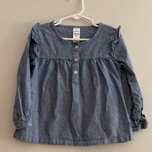 Carter's Blue Denim-Effect Long Sleeve Ruffle Yoke Top